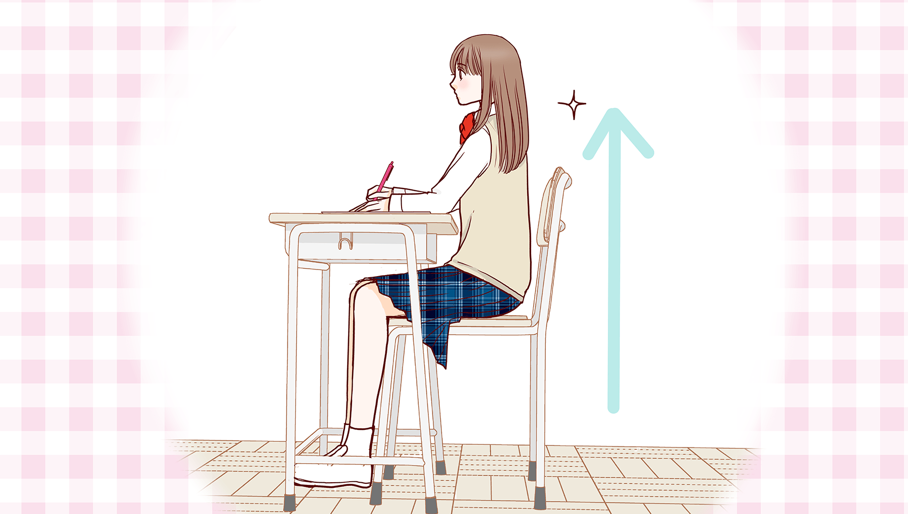 イラスト：お腹に負担をかけない姿勢をとる女の子